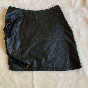 Black Faux Leather Asymmetrical Mini Skirt